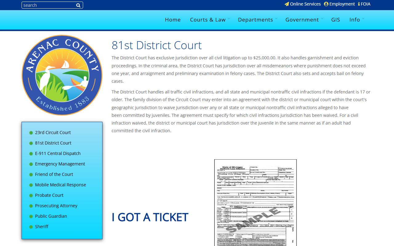 Arenac County DUI record resources and sheriff contact information