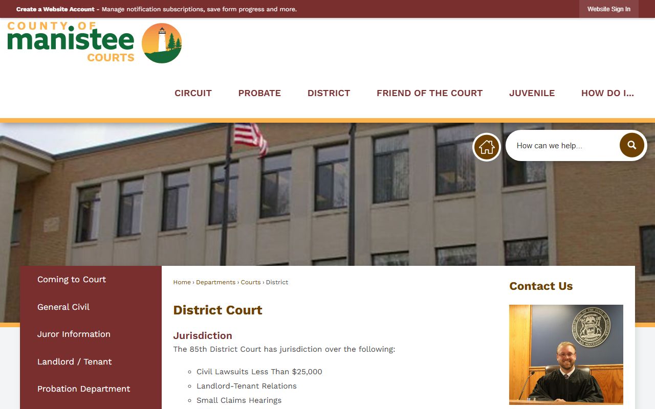Manistee County Sheriff resource page for DUI and OWI arrest records